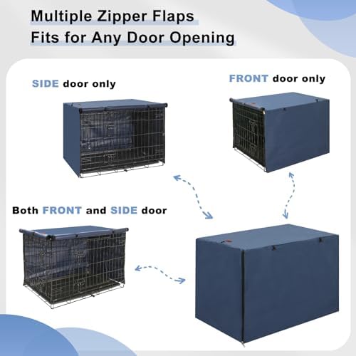 Seiyierr Dog Crate Cover - Kennel Covers Fit for 24 Inch Dog Crate, Double Door Polyester for Wire Puppy Crate Indoor Outdoor Protection, Blue - Image 4