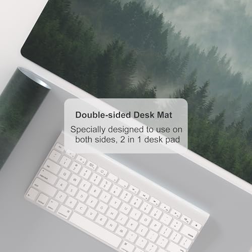 Faux Leather Large Mouse Pad, Office Desk Mat, 31.5"x15.7", Foggy Forest - Image 5