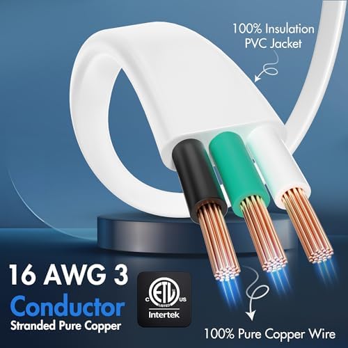 3 Outlets Flat Plug Extension Cord 15FT, 3 Prong Thin Grounded Power Strip, Right Angled Flat Plug, Low Profile Flat Indoor Cable, NISPT-2 16/3 AWG, 13A/125V/1625W, ETL Listed, White, 25 Zip Ties - Image 5
