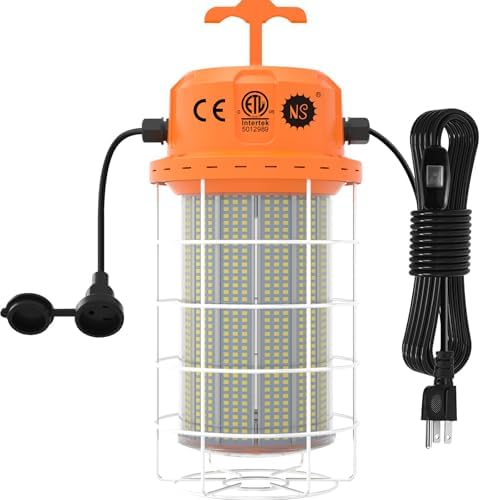 NS LED Temporary Work Light 400W 60000 LM, 5000K Daylight with 16-ft Cord & Hook, Waterproof, Orange - 26-Year Lifespan, 5-Yr Warranty, Chainable up to 20 (1-Pack) Construction JobSite Warehouse by NS