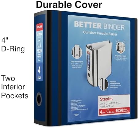 Staples Better 4-Inch D-Ring View Binder, Blue, 800 Sheets - Image 2