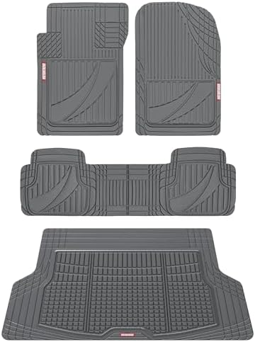 Motor Trend FlexTough Advanced Gray Rubber Car Floor Mats with Cargo Liner Full Set - Front & Rear Combo Trim to Fit Floor Mats for Cars Van SUV, All Weather Automotive Floor Liners by MotorTrend
