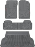 Motor Trend FlexTough Advanced Gray Rubber Car Floor Mats with Cargo Liner Full Set - Front & Rear Combo Trim to Fit Floor Mats for Cars Van SUV, All Weather Automotive Floor Liners by MotorTrend