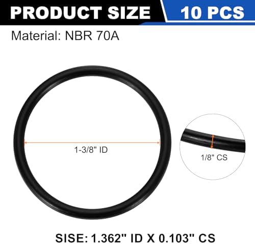 uxcell 10Pcs AS-126 NBR 70A O-Rings 1-3/8"ID x 3/32"CS/1.362"ID x 0.103"CS - Image 2