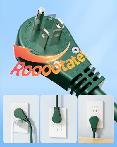 DEWENWILS 25FT(7’+6’*3) Outdoor Extension Cord 360° Rotating Flat Plug, Green - Image 3