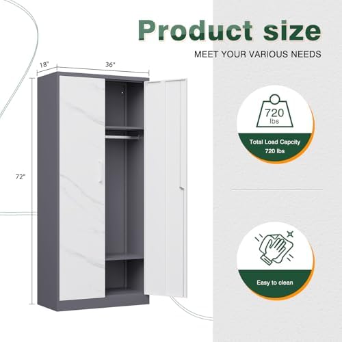 Letaya Wardrobe Closet, 72" H Clothing Storage Cabinet with Adjustable Shelves and Hanging Rod, Bedroom Armoire Clothes Organizer (White Gray) - Image 3