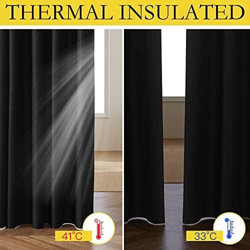 NICETOWN Black Vintage Open Linen Weave Flax Thermal Curtain for Patio Door - Image 4