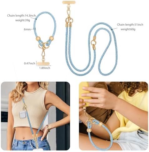 Crystal Phone Strap Crossbody and Wrist Lanyard, Anti Theft Layered & Wrist Strap Cell Phone Neck for Women - Image 5