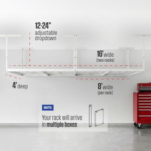 SafeRacks White 4x8 Overhead Garage Storage Rack 600 lb 12”-24" (2-Pack) - Image 3