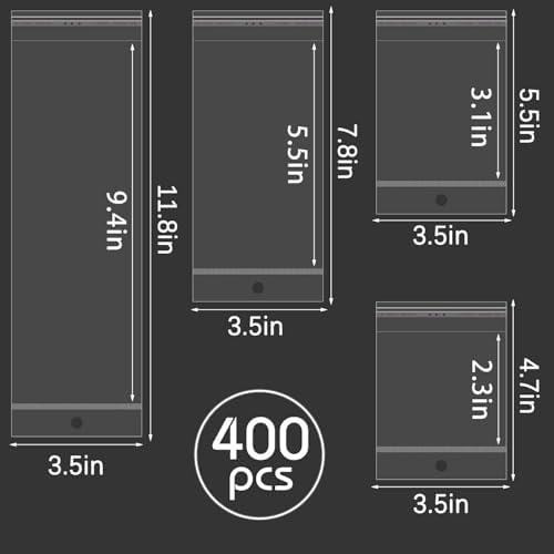 400Pcs Self Sealing Bag with Hang Hole Resealable Storage Bag Clear Plastic Hanging Bag for Packaging Necklaces Earrings Jewelry, 3.5 x 4.7inch, 3.5 x 5.5inch, 3.5 x 7.8 inch, 3.5 x 11.8 inch - Image 6
