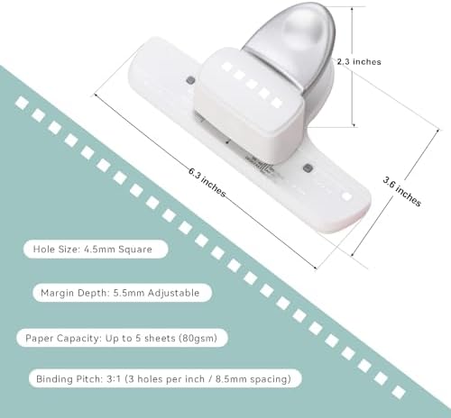 5-Hole Punch Square Paper Punch Manual Book Binding Machine with 20PCS 3:1 Pitch Plastic Spiral Binding Coils for Planners, Notebooks, Journals or Scrapbooks (Silver and White) - Image 2