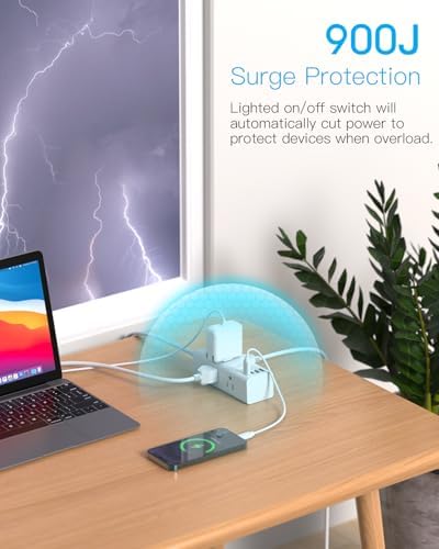 One Beat Surge Protector Power Strip, 5 Ft Flat Plug Extension Cord, 900J - Image 4
