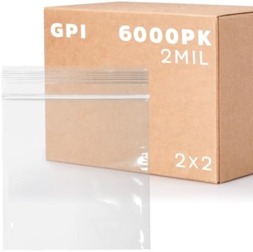6,000 Count - 2" x 2" Small Zip Bags, Mini Reclosable Zipper Baggies, 2 Mil, Clear Plastic Resealable Storage Bags with Zip Top Lock for Packaging Jewelry, Pills, Buttons, Candy, Seeds - GPI by GPI