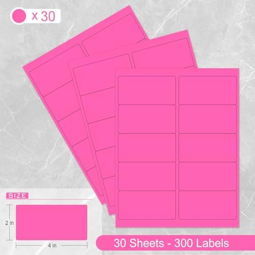 L LIKED 2" x 4" Neon Fluorescent Pink Labels 300 Labels 30 Sheets - Image 3