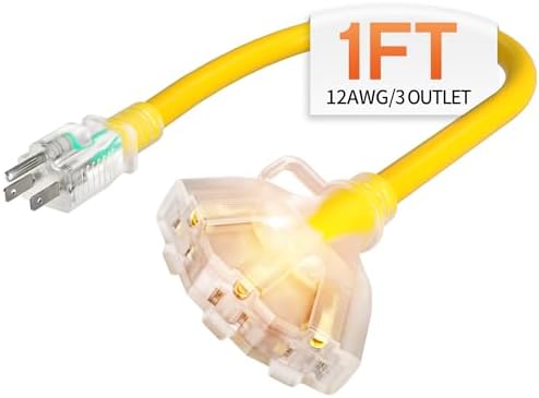 1 FT 12 Gauge Heavy Duty Extension Cord with Multiple Outlets by Deeklify
