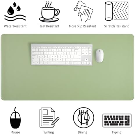 Light Green Desk Mat with Stitched Edges, Large Mouse Pad, Non-Slip Desk Protector Mat, Leather Desk Blotter, Waterproof Desk Pad for Office Home Decor(31.5×15.7 Inches) - Image 4