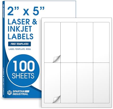 2" X 5" Matte White Printable Shipping Labels (100 Sheets, 800 Stickers) by SpartanIndustrial