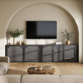 BELLEZE Set of 4 Fluted Modular Sideboard Cabinet, Classic Modern Buffet Cabinet with 3 Drawers, 130'' Accent Credenza Cabinet for Living Room Kitchen Entryway (Ebony) by BELLEZE
