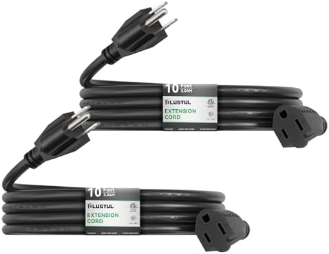 PLUGTUL 2-Pack 10 FT Outdoor Extension Cord | 16/3 Black Heavy Duty 3 Prong Extension Cord, 13A 1625W SJTW, ETL Listed, Great for Garden and Home by PLUGTUL
