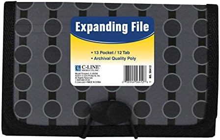 C-Line 13-Pocket Expanding File, Coupon Size, Includes Tabs, 1 File, Fashion Circle Series, Black/Gray (56412) by C-Line