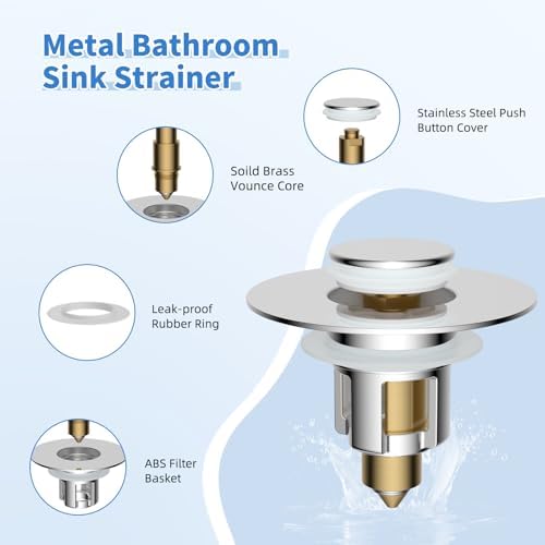Universal Metal Bathroom Sink Stopper, Drain Strainer Hair Catcher, Chrome - Image 4