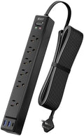 10Ft Long Extension Cord, SUPERDANNY Flat Plug Surge Protector Power Strip by SUPERDANNY