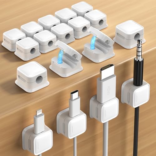 18 Pack Cord Organizer, Magnetic Cable Clips, Under Desk Management, White by Costop