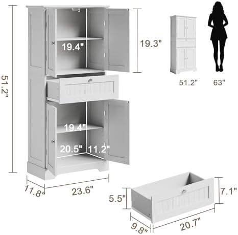 ChooChoo 51" H Bathroom Floor Cabinet with Drawer and Adjustable Shelves - Image 3