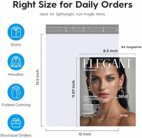 Fuxury Poly Mailers 12x15.5" 200 Pcs,Durble Shipping Bags For Clothes,White - Image 2