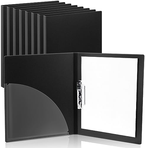 Teling 8 Pack Punchless Clamp Binder Folder Ringless Binder with Metal Clip and Poly Covers Flex Colored Swing Clamp for Work School Documents, 9.7 x 11.5 Inch(Black) by Teling