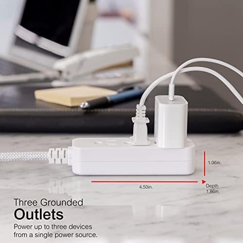 GE 3-Outlet Power Strip Surge Protector, 8 Ft Braided Extension Cord - Image 3