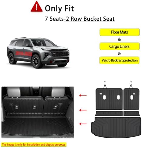 Floor Mats Set for 2024-2026 Chevy Traverse/2025-2026 Buick Enclave/2024-2026 GMC Acadia(7-Seat 2nd Row Bucket) Cargo & Backrest Mats, Custom TPE All-Weather Full Coverage Trunk & Floor Liners - Image 2