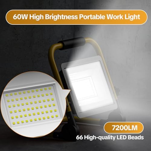 AIKVSXER Portable LED Work Light, 60W 7200LM Job Site Lights, 1 Pack - Image 2