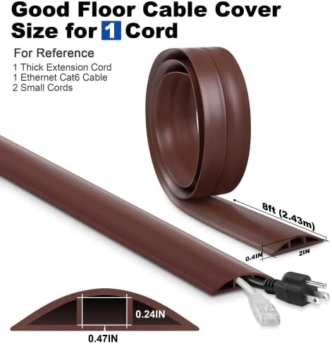 Brown 8FT Low Profile Wire Cover - Extension Cord Cover, Floor Cable Management - Cord Cavity: 0.47" (W) x 0.24" (H) - Image 2