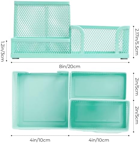 M&G Mesh Pen Holder Desk Organizers Pencil Holder for Desk Light Blue, 3 Compartments Metal Office Supply Organizer with Sticky Notes Holder for Home Office - Image 2