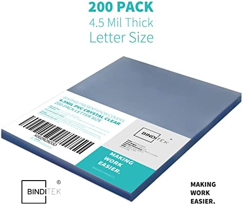 Binditek 200 Pack 4.5 Mil PVC Binding Covers, 8.5 x 11 Inches, Letter Size, Square Corners, Un-Punched, Office Supplies - Image 2
