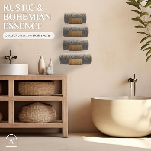 Bamboo Towel Rack by Aura Nest Set of 4 Wood Towel Racks Bamboo Bathroom Accessories -Wall Towel Holder for Rolled Towels Wooden Towel Racks for Bathroom Spa Bathroom - Natural Bamboo - Image 5