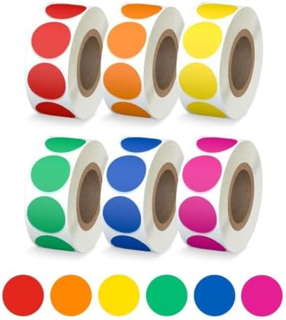 3/4" Round Color Coding Circle Dot Sticker Labels, 6 Colors by Printholic