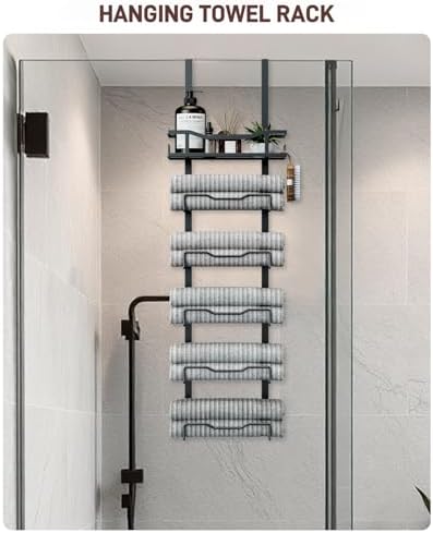 Aetyord Hanging Towel Racks for Bathroom No Drill - 6-Tier Over The Door Bath Towel Storage Organizer for Small Bathrooms - Tiered Back of Door Towel Holder Hanger for Rolled Towels RV Camper Black - Image 3