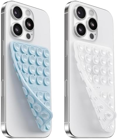 2PCS Silicone Suction Cup Phone Case Mount Double Sided, Hands-Free Phone Accessories Holder for Selfies and Videos, Silicon Sticky Phone Grip for iPhone and Android Transparent&Light Blue by KlearlookMaximizedClarity