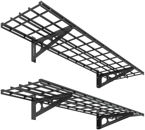 FLEXIMOUNTS 2-Pack 1x4ft 12-inch-by-48-inch Wall Shelf Garage Storage Rack Wall Mounted Floating Shelves, Black, Classic Series by FLEXIMOUNTS