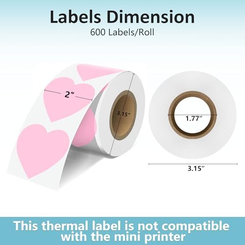 JOYIT 2'' Pink Heart Thermal Labels - 600pcs Heart Thermal Printer Labels - Image 2