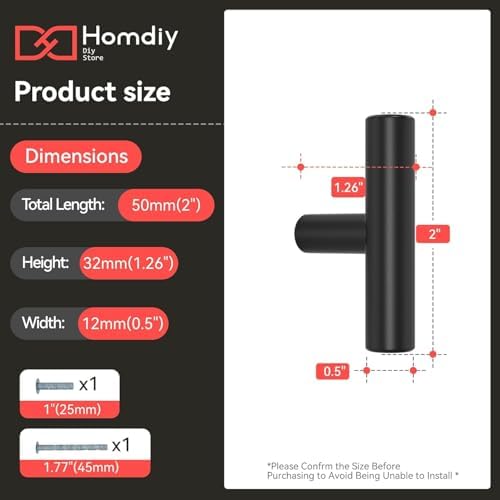 homdiy 50Pack Single Hole Knobs Cabinet Knobs Black Kitchen Drawer Knobs Drawer Pulls for Dresser Drawers - Image 3
