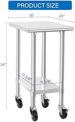 HARDURA Stainless Steel Commercial Table 24×18 Inches with Casters - Image 2