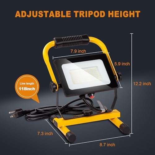 50W LED Work Light, 5000LM Portable Flood Lights, 6ft Cord with Plug & Switch IP66 Waterproof,5000K,Adjustable Working Lights for Workshop, Garage, Construction Site - Image 3