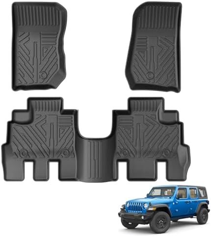 Powerty Floor Mats for Jeep Wrangler JK 2014-2018 Unlimited 4-Door (NOT for JL or 2-Door) All Weather 3D TPE Anti-Slip Car Liners for 1st & 2nd Row Accessories by Powerty