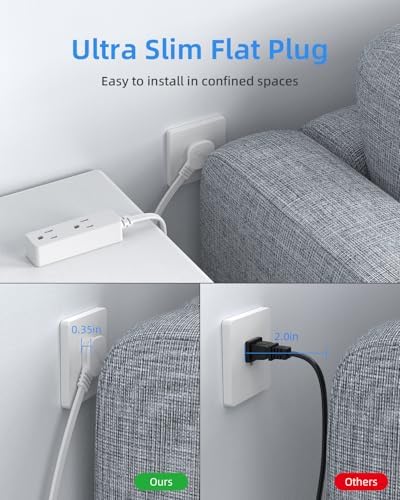 Flat Plug Extension Cord with 3 Outlets - 3 ft White Low Profile Indoor 3 Prong Grounded Power Strip - 16/3 AWG, 13A/1625W for Indoor Cable Organization & Space-Saving - Image 3