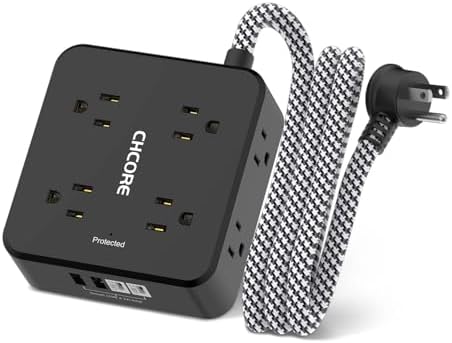 Surge Protector Power Strip - CHCORE 5Ft Braided Extension Cord with 8 Outlets with 4 USB (2 USB C) Charging Ports, Flat Plug Multi Plug Outlet Extender Charging Station for Home Office, ETL, Black by Unknown