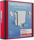 Staples Heavy-Duty 3-Inch D-Ring Binder, Red, Vinyl Cover, 600 Sheets by Staples
