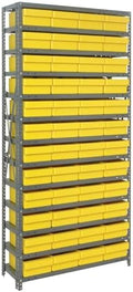 Quantum 1875-606YL Heavy Duty Shelving Unit with (13) Shelves and (48) QED606 Yellow Bins for Industrial Warehouse Storage Distribution | 400 lbs Capacity | 18"D x 36"L x 75"H, Galvanized Carbon Steel by QuantumStorageSystems